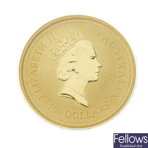 Australia, Elizabeth II, fine gold nugget 50-Dollars.