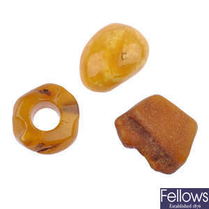 A selection of antique natural amber pieces.