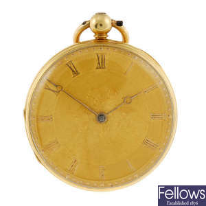 An 18ct yellow gold open face pocket watch by R. Summersgill.