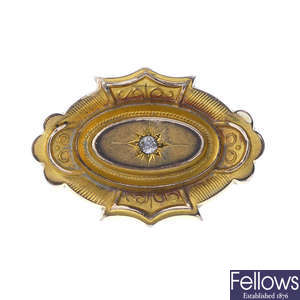 A late 19th century 9ct gold and diamond memorial brooch.
