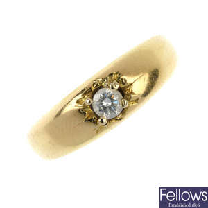 A late 19th century 18ct gold diamond single-stone ring.