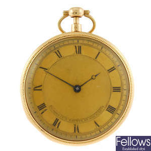 A rose metal open face repeater pocket watch by Mouline, Bautte & Moynier