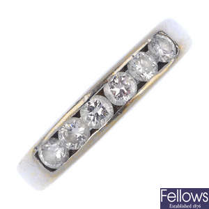 An 18ct gold diamond six-stone ring.