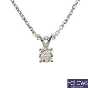 A 9ct gold diamond single-stone pendant and pair of 18ct gold diamond single-stone ear studs.