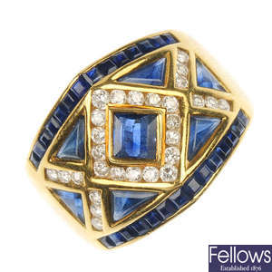 A sapphire and diamond dress ring.