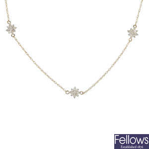 A 9ct gold diamond necklace.