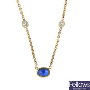 A sapphire and diamond necklace. 
