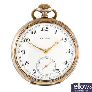 A continental white metal open face pocket watch by La Trame.