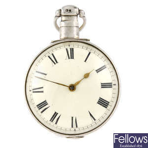 An open face pair case pocket watch by J.Hollingsworth.