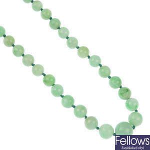 A jade bead necklace.