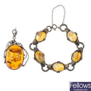 A selection of modified amber jewellery.