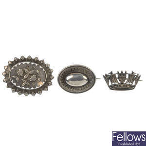 A selection of eight late Victorian silver brooches.