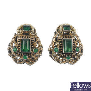 Two pairs of Austro-Hungarian gem-set ear pendants.
