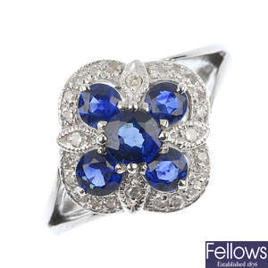 An 18ct gold sapphire and diamond foliate ring.