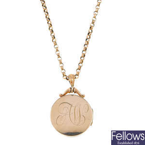 An early 20th century gold locket and chain.