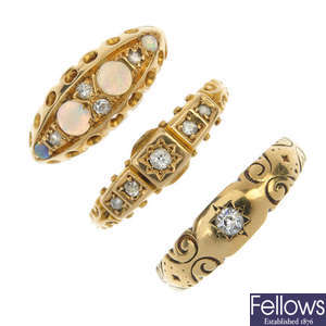 A selection of late 19th and early 20th century 18ct gold diamond and gem-set rings and a 15ct gold 