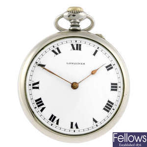 An open face pocket watch by Longines.