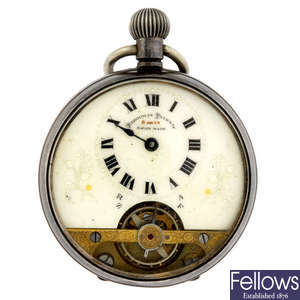 An open face eight day pocket watch by Hebdomas.