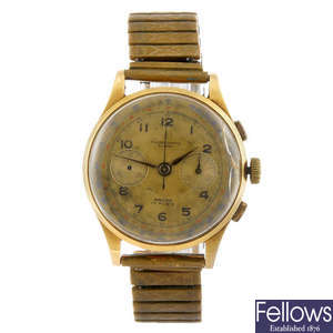 CHRONOGRAPHE SUISSE - a gentleman's yellow metal chronograph bracelet watch.