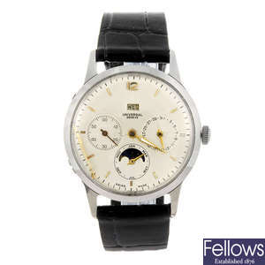 UNIVERSAL GENEVE - a gentleman's stainless steel triple date calendar wrist watch.