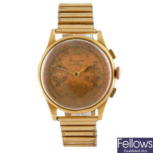 CHRONOGRAPHE SUISSE - a gentleman's yellow metal chronograph bracelet watch.