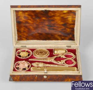 A good mid 19th century French tortoiseshell and gold necessaire