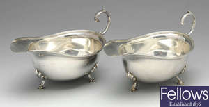 A pair of early 20th century silver sauce boats.
