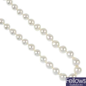 A freshwater cultured pearl single-strand necklace.