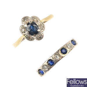  Two 18ct gold sapphire and diamond rings. 