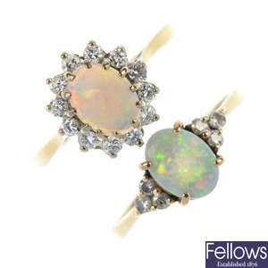 Two 18ct gold opal and diamond rings.