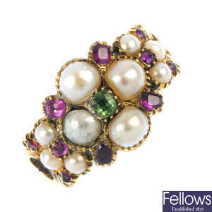 A mid 19th century split pearl and gem-set floral ring.