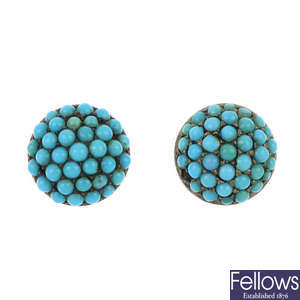 A pair of late 19th century turquoise ear studs.
