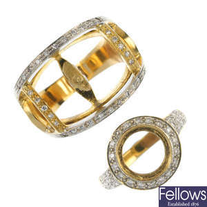 Two diamond ring mounts. 