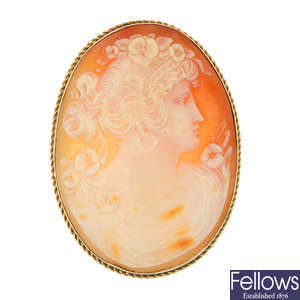A mounted shell cameo brooch.