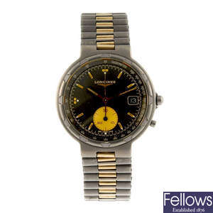 LONGINES - a gentleman's titanium Conquest chronograph bracelet watch.
