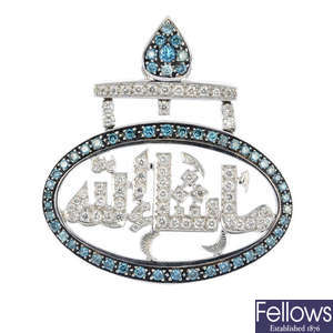 A coloured-treated 'blue' diamond and diamond pendant.
