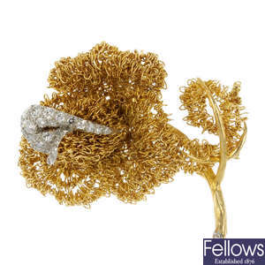 KUTCHINSKY - an 18ct gold diamond rose brooch.