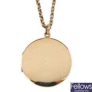 An early 20th century 15ct gold locket and 9ct gold chain.