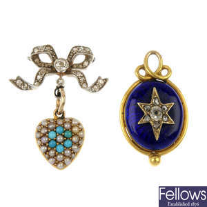 Two late Victorian gold diamond pendants.