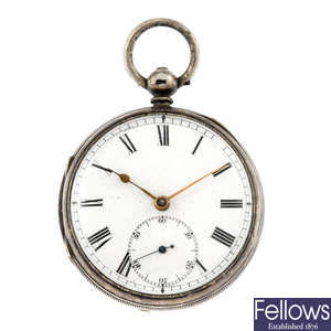 A silver pair case pocket watch with another silver pocket watch.