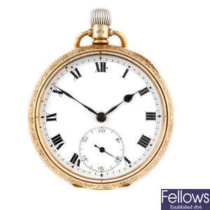 A 9ct gold open face pocket watch by Rolex.
