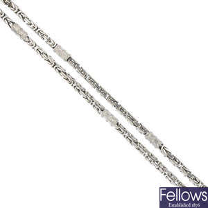 A 9ct gold diamond fancy-link necklace.