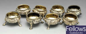 A set of eight mid-Victorian silver open salts.