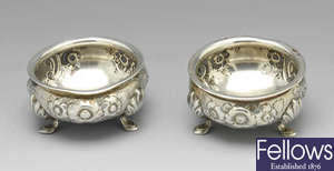 A pair of provincial Victorian silver open salts. 