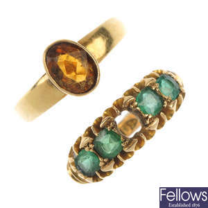 Two late Victorian gold gem-set rings.