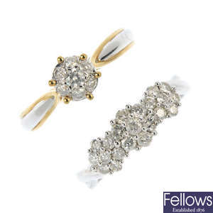Two 9ct gold diamond cluster rings.