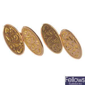 Two pairs of early 20th century 9ct gold cufflinks. 