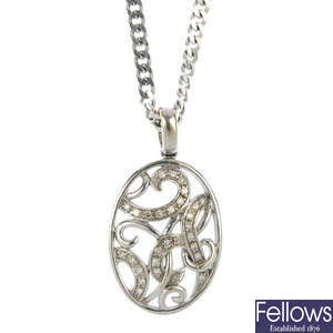 A 9ct gold diamond pendant and chain.