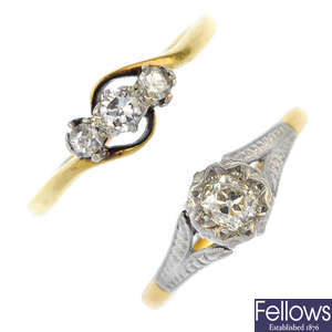 Two early 20th century 18ct and platinum diamond rings.