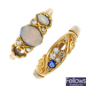 Two late 19th century 18ct gold gem-set and diamond rings. 